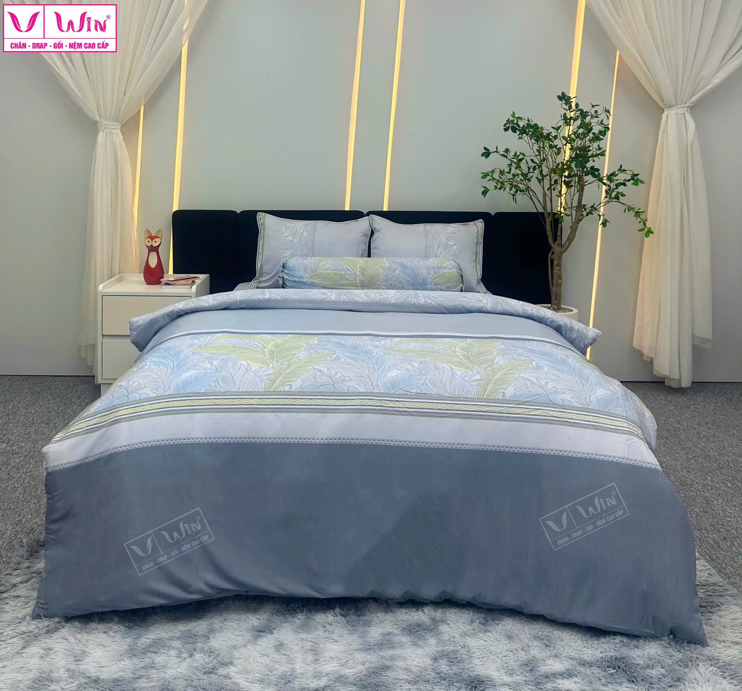 BỘ DRAP LỤA TENCEL 4 MÓN THẮNG LỢI HOẠ TIẾT