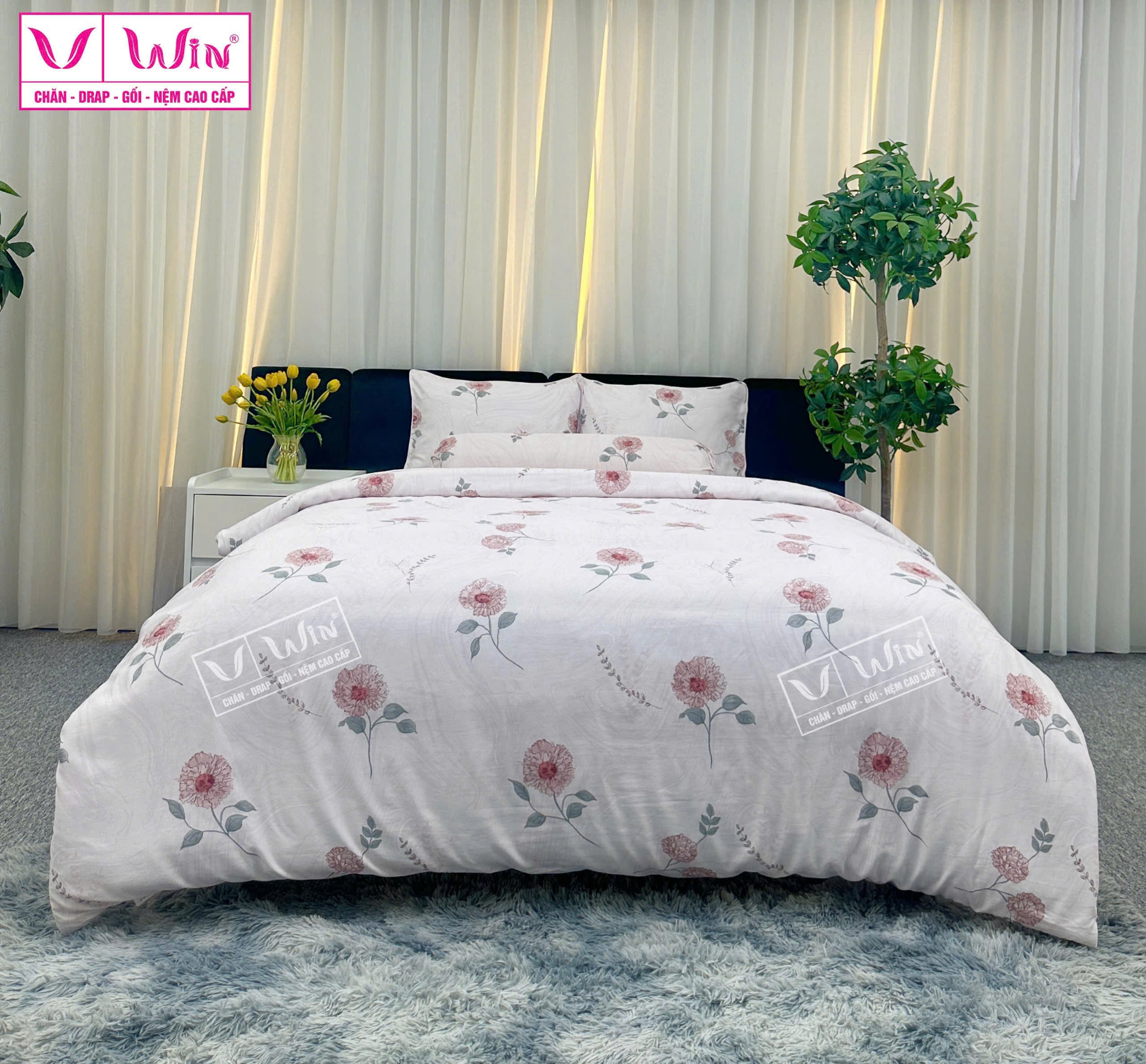 BỘ DRAP LỤA TENCEL 5 MÓN THẮNG LỢI HOẠ TIẾT