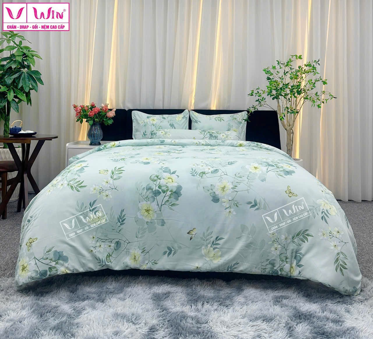 BỘ DRAP LỤA TENCEL 5 MÓN THẮNG LỢI HOẠ TIẾT