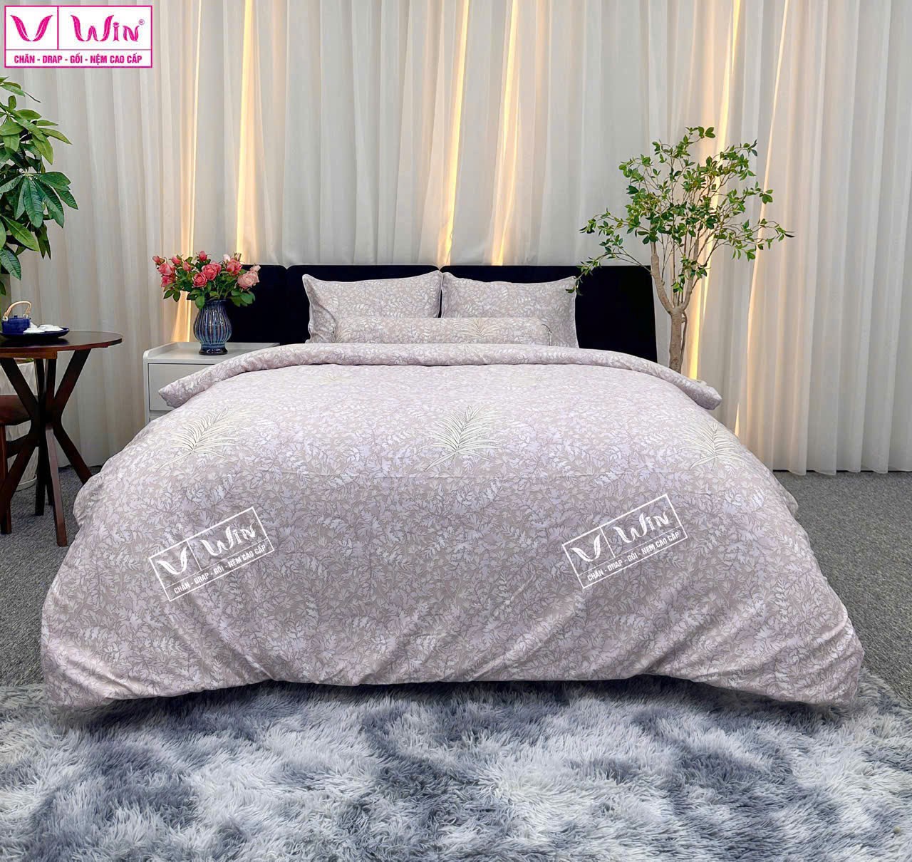 BỘ DRAP LỤA TENCEL 5 MÓN THẮNG LỢI HOẠ TIẾT