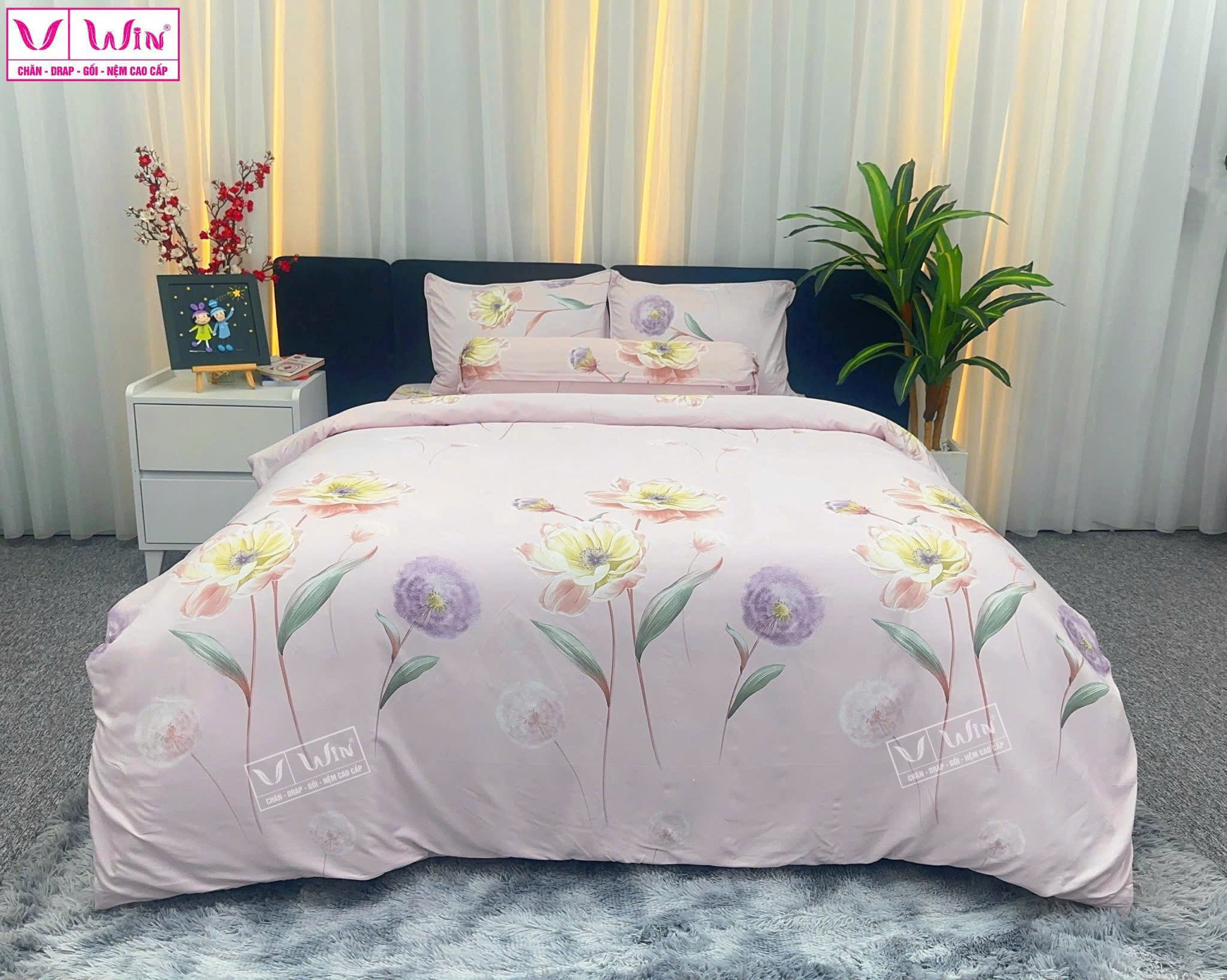 BỘ DRAP LỤA TENCEL 5 MÓN THẮNG LỢI HOẠ TIẾT