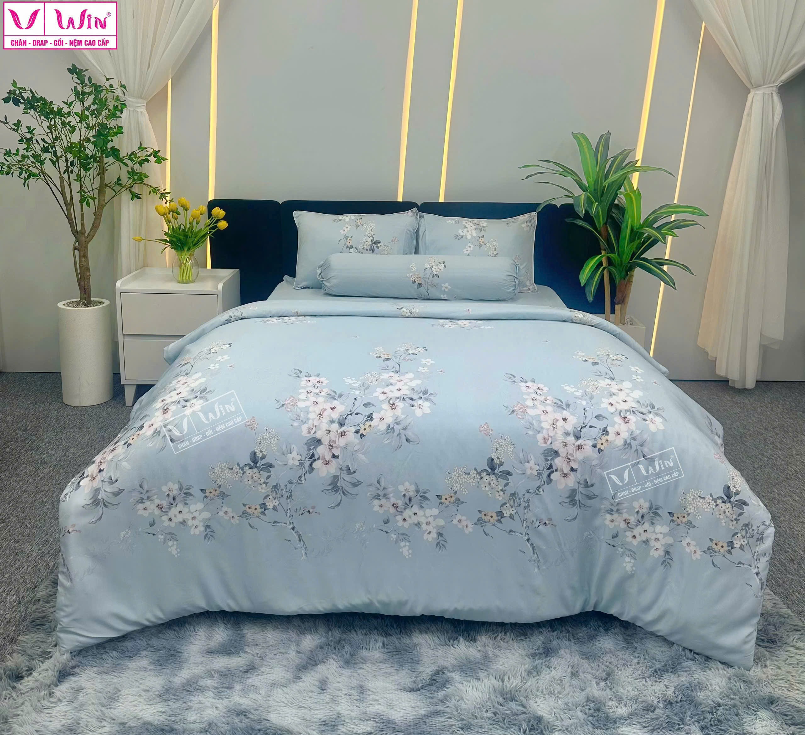 BỘ DRAP LỤA TENCEL 4 MÓN THẮNG LỢI HOẠ TIẾT