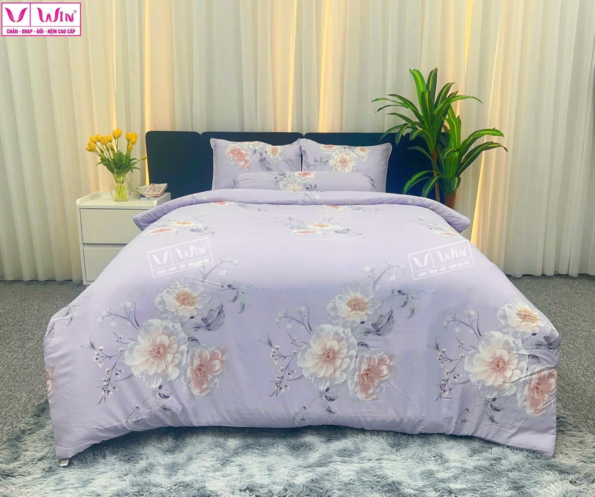 BỘ DRAP LỤA TENCEL 5 MÓN THẮNG LỢI HOẠ TIẾT