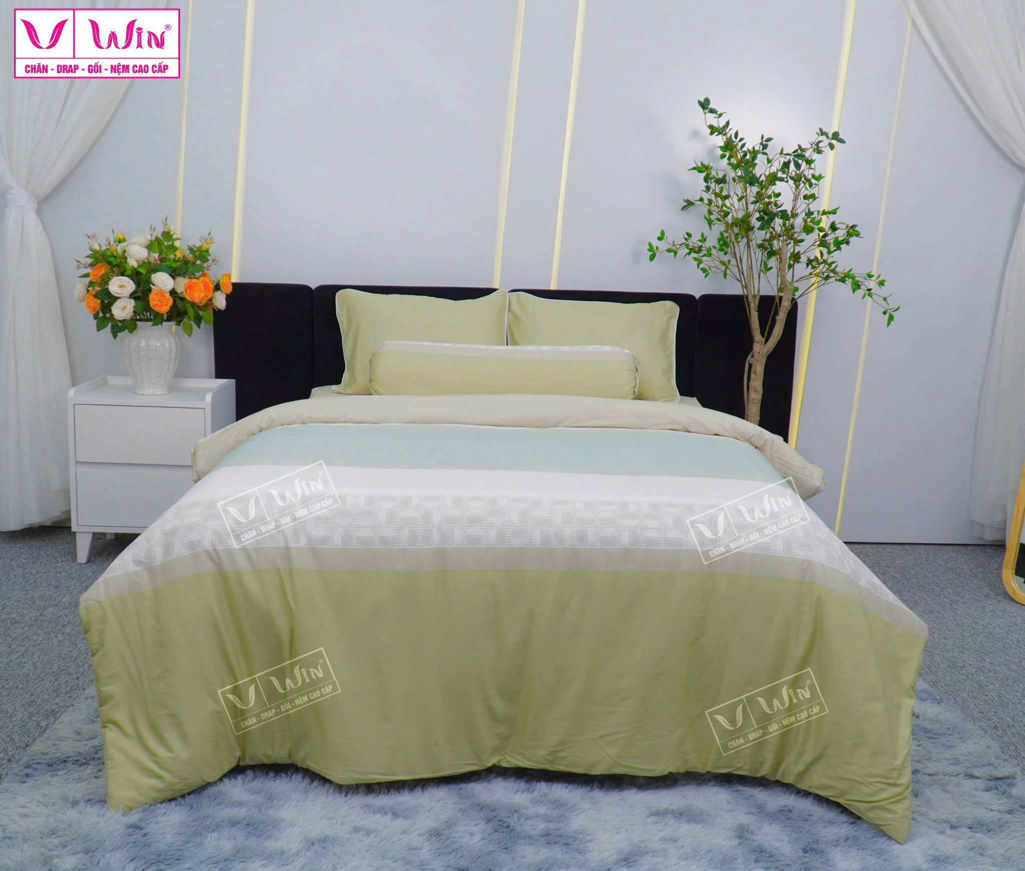 BỘ DRAP LỤA TENCEL 5 MÓN THẮNG LỢI HOẠ TIẾT
