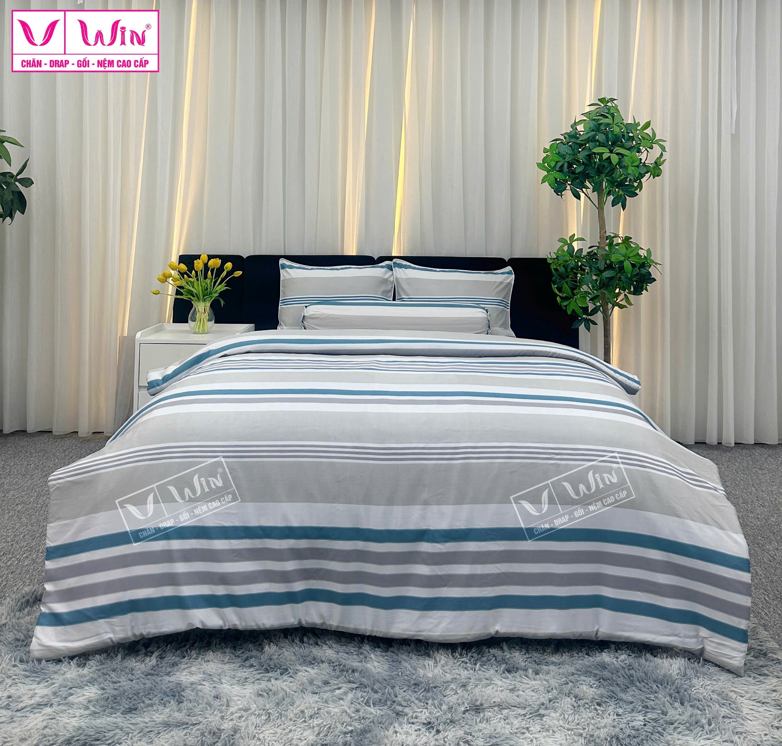 BỘ DRAP LỤA TENCEL 5 MÓN THẮNG LỢI HOẠ TIẾT