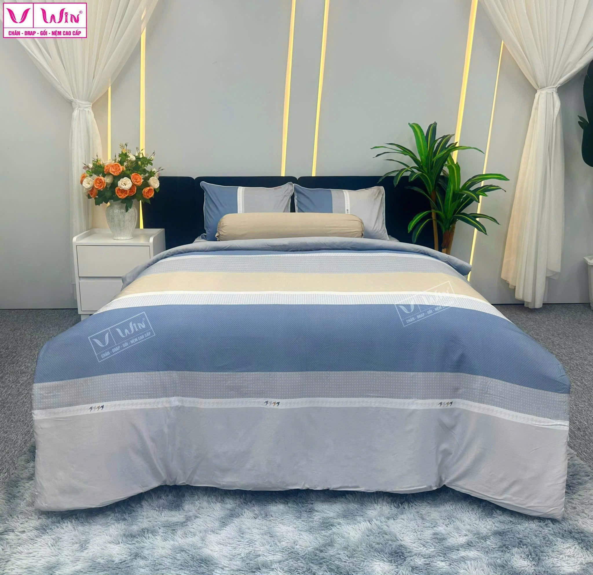 BỘ DRAP LỤA TENCEL 5 MÓN THẮNG LỢI HOẠ TIẾT
