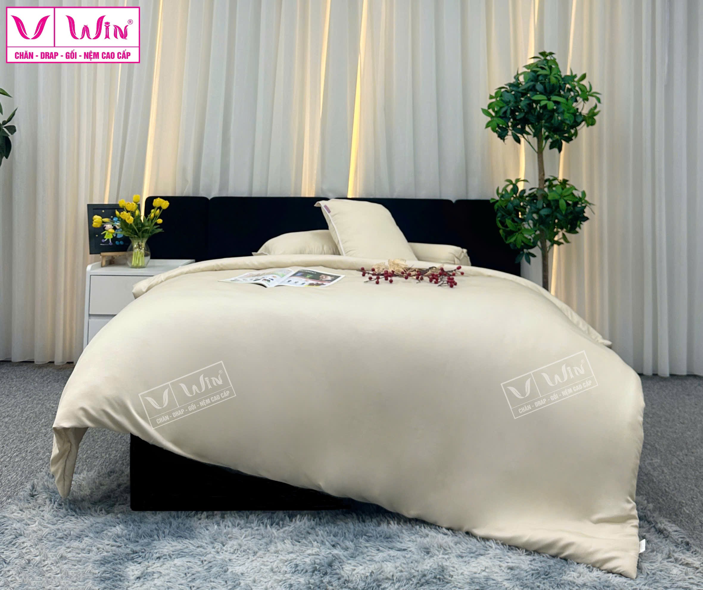 BỘ DRAP LỤA TENCEL 4 MÓN THẮNG LỢI TRƠN