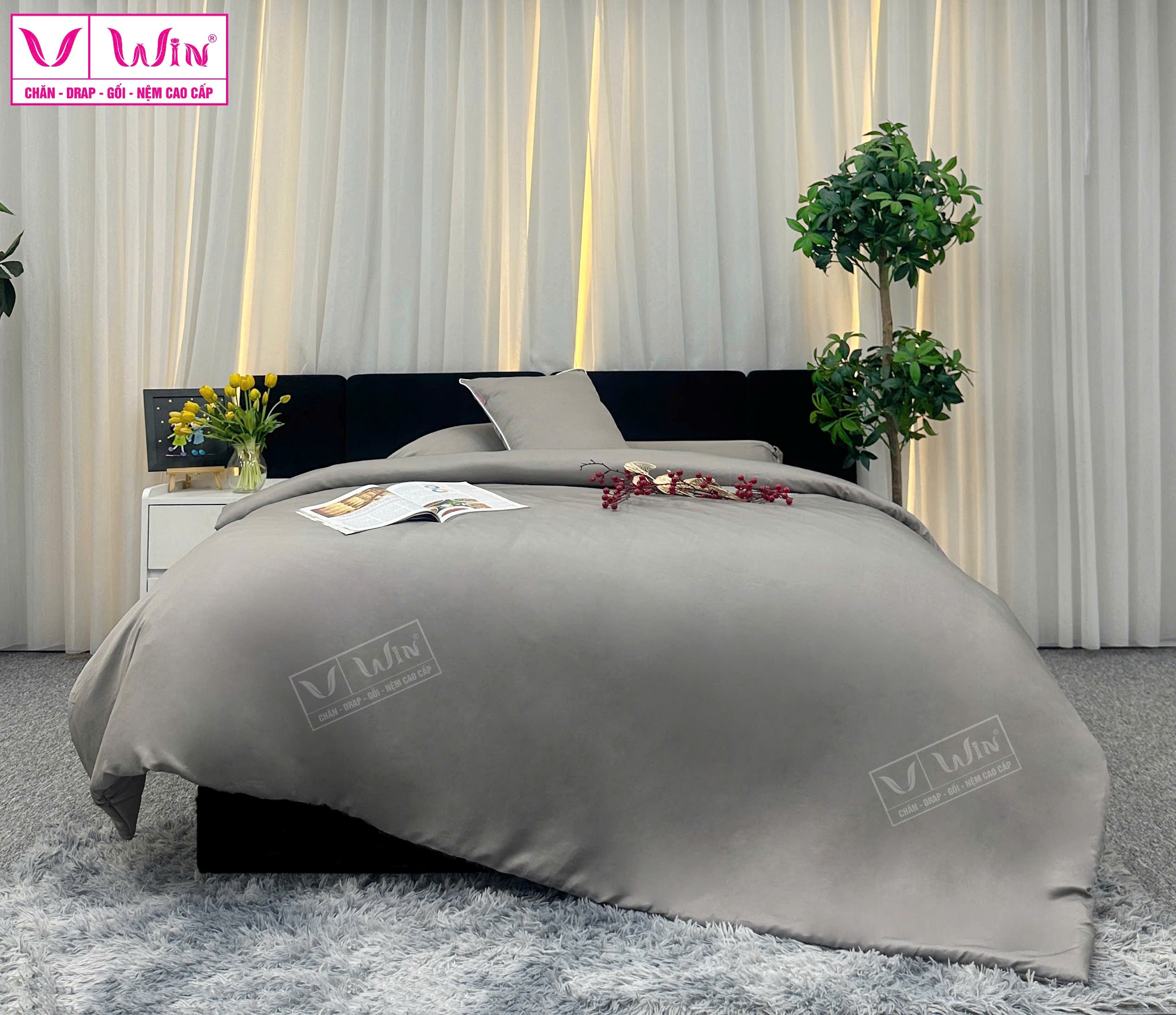 BỘ DRAP LỤA TENCEL 4 MÓN THẮNG LỢI TRƠN