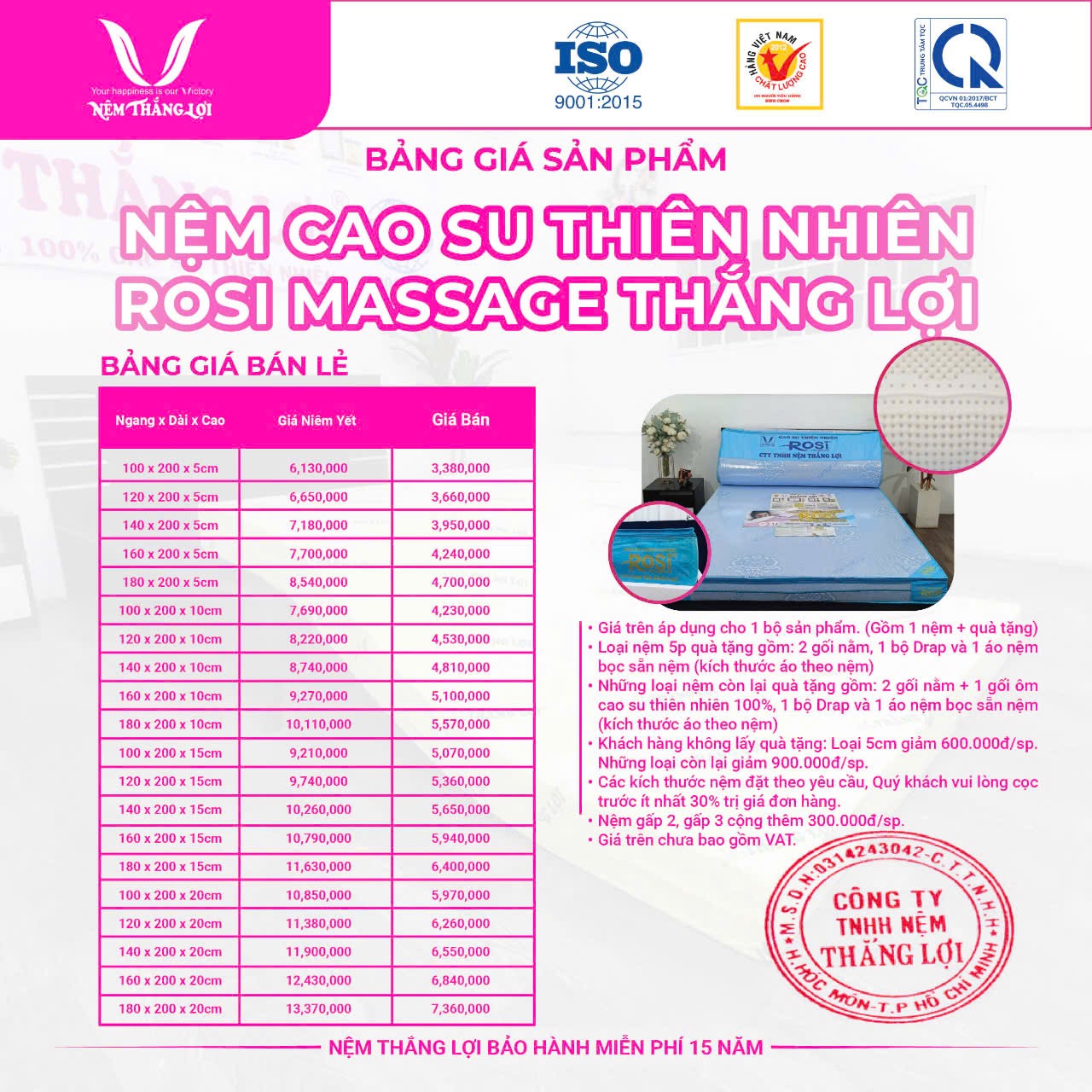 NỆM CS THIÊN NHIÊN ROSI MASSAGE THẮNG LỢI