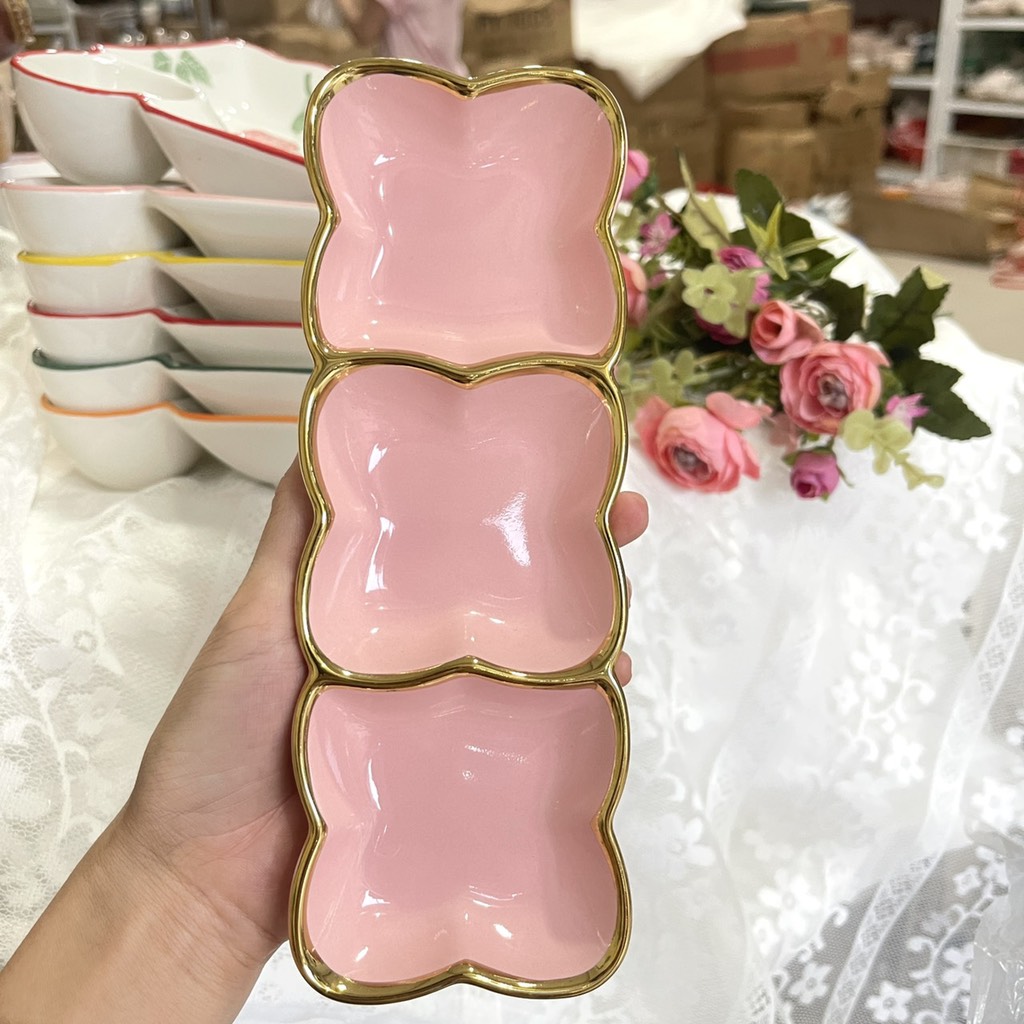 Khay gia vị viền vàng 3 ngăn