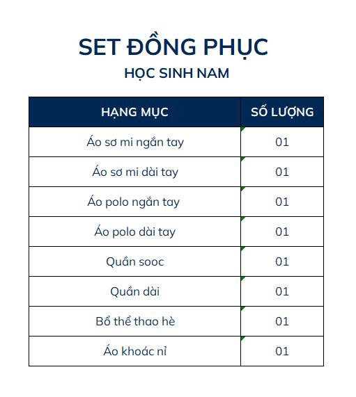 SET ĐỒNG PHỤC HỌC SINH NAM NĂM HỌC 2026-2027
