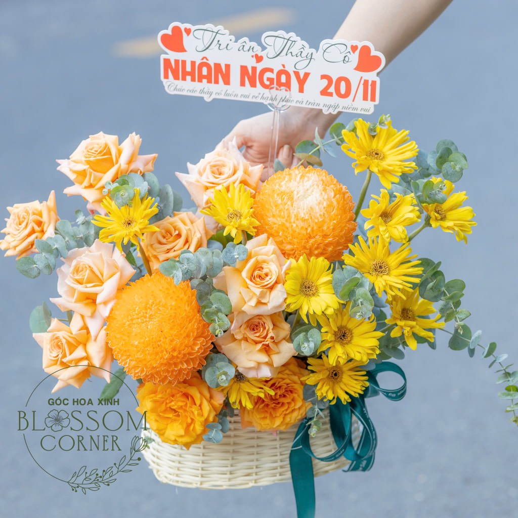 Giỏ hoa cúc mẫu đơn
