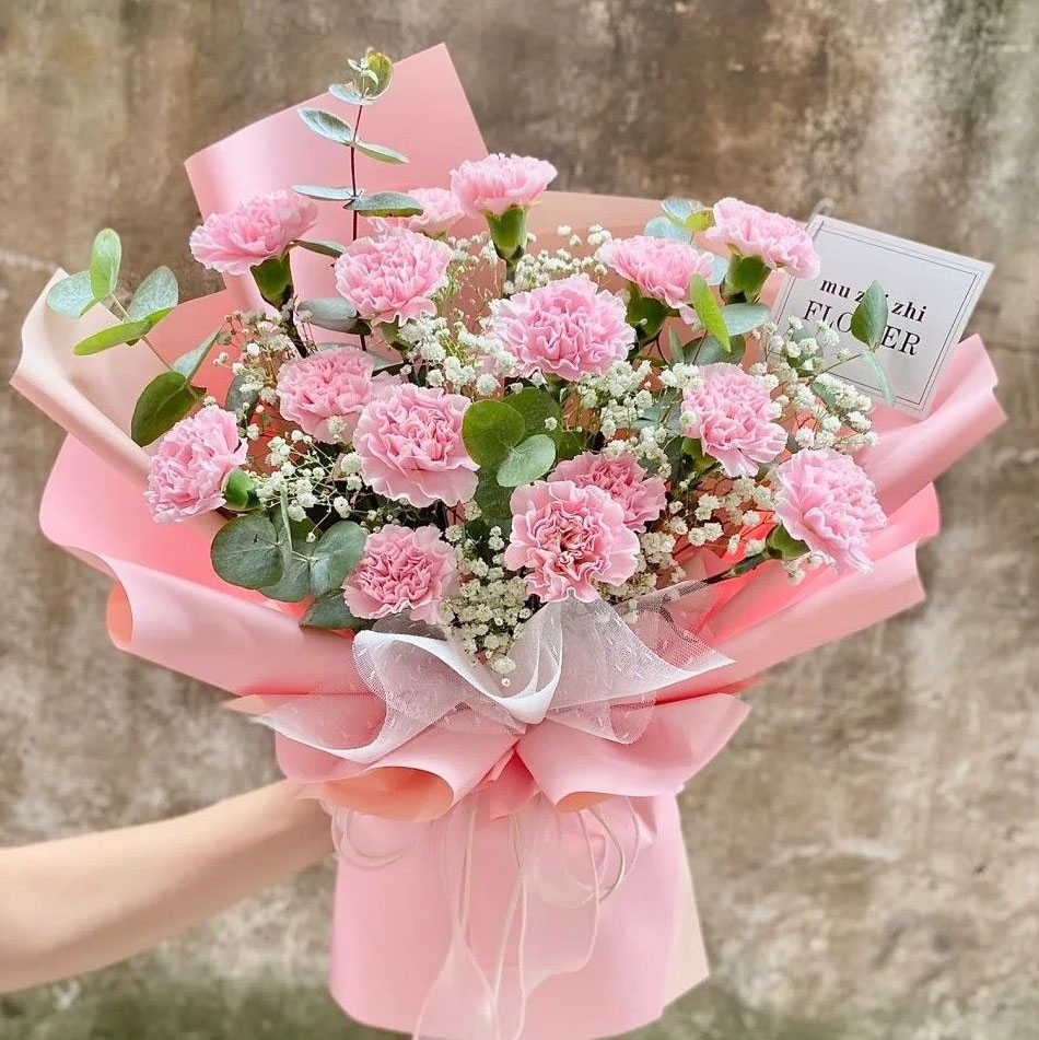Bó Phăng/Cẩm chướng mix hoa Bi lá Bạc