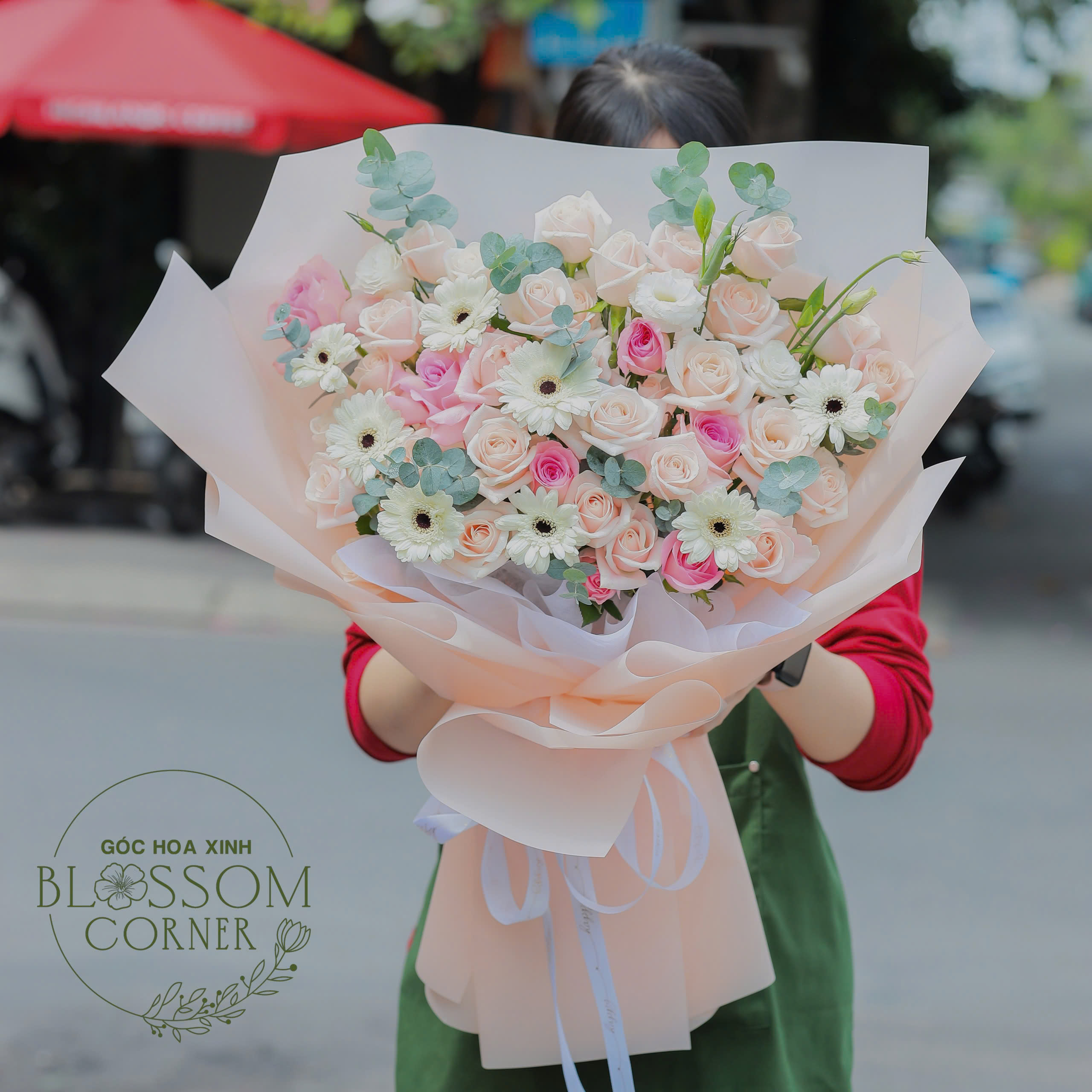 Mộng Mơ Pastel – Bó Hoa Hồng & Đồng Tiền, Cát Tường Siêu To