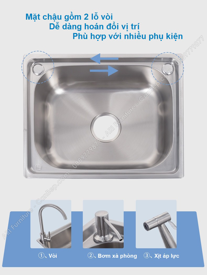 Chậu Rửa Chén 50x40cm 1 Hộc - inox 304