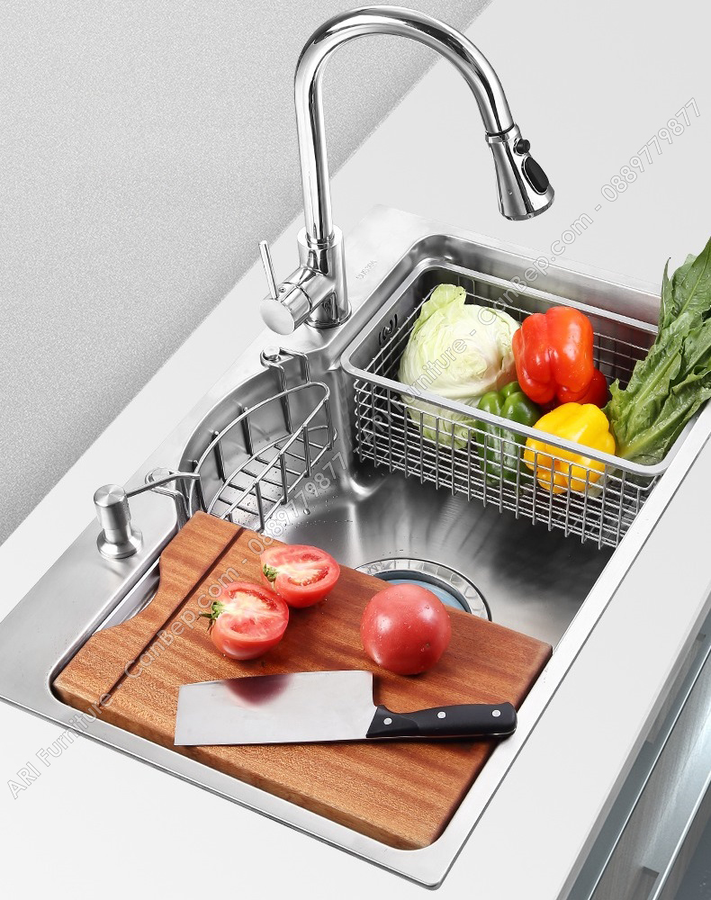 Chậu Rửa Chén 75x46cm Rổ Thớt Dày 3.0mm - inox 304