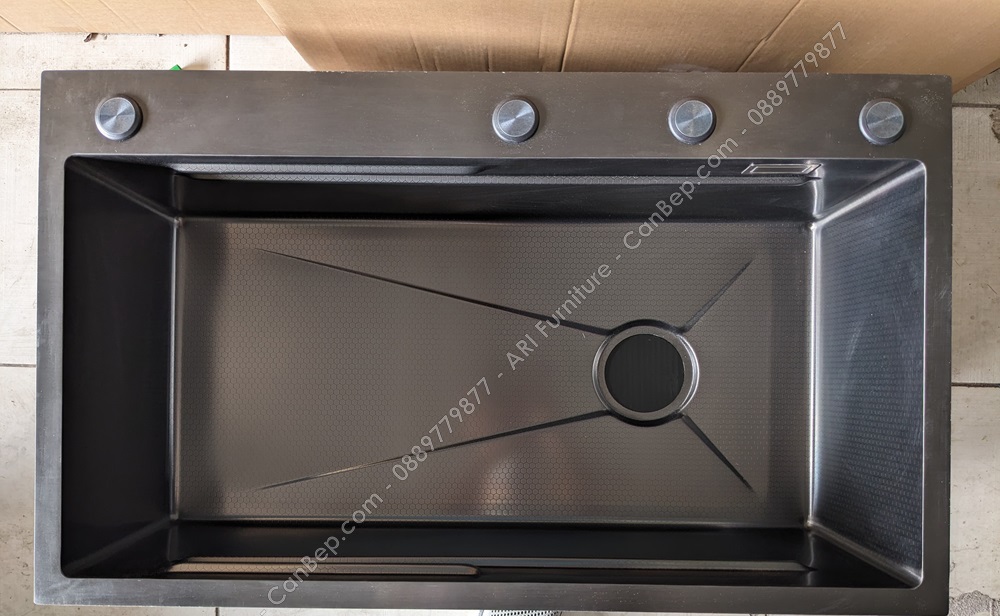 Chậu Rửa Chén 78x46cm Khay Thớt Dày 3.0mm - inox 201 Nano Đen