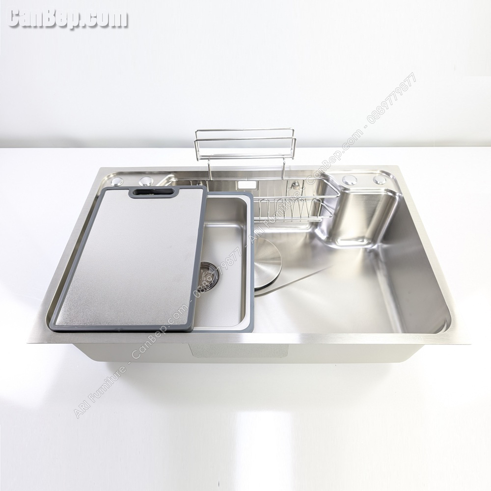 Chậu Rửa Chén 1 Hộc 80x50cm Giỏ Khay Thớt - inox 304