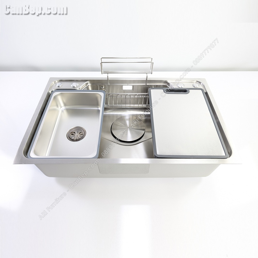 Chậu Rửa Chén 1 Hộc 80x50cm Giỏ Khay Thớt - inox 304