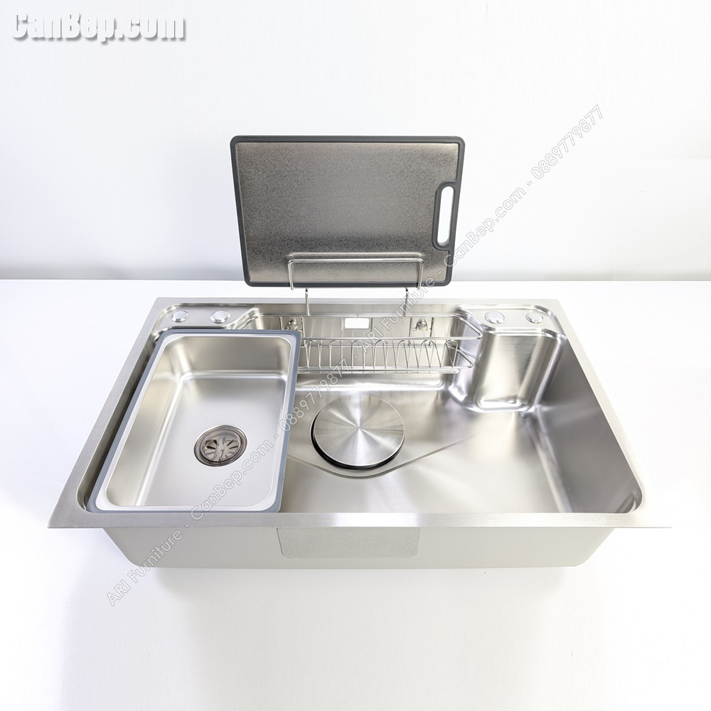 Chậu Rửa Chén 1 Hộc 80x50cm Giỏ Khay Thớt - inox 304