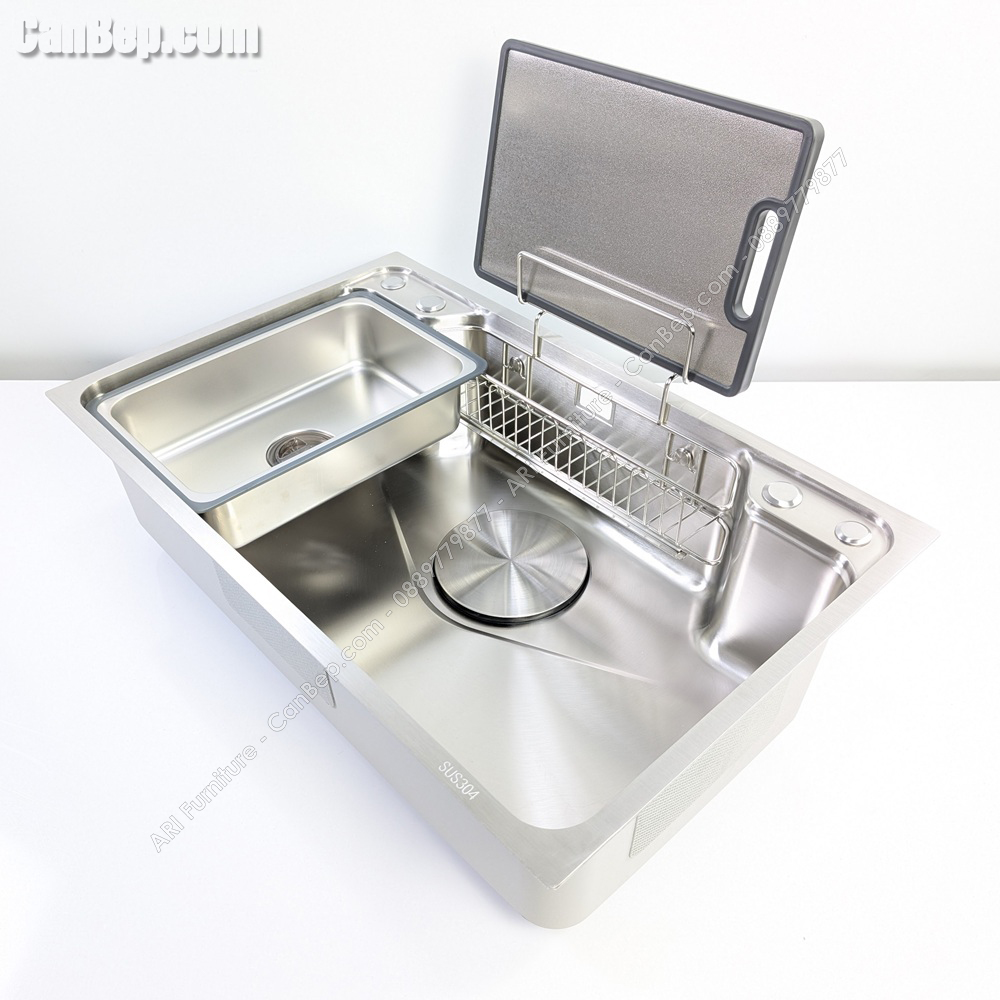 Chậu Rửa Chén 1 Hộc 80x50cm Giỏ Khay Thớt - inox 304