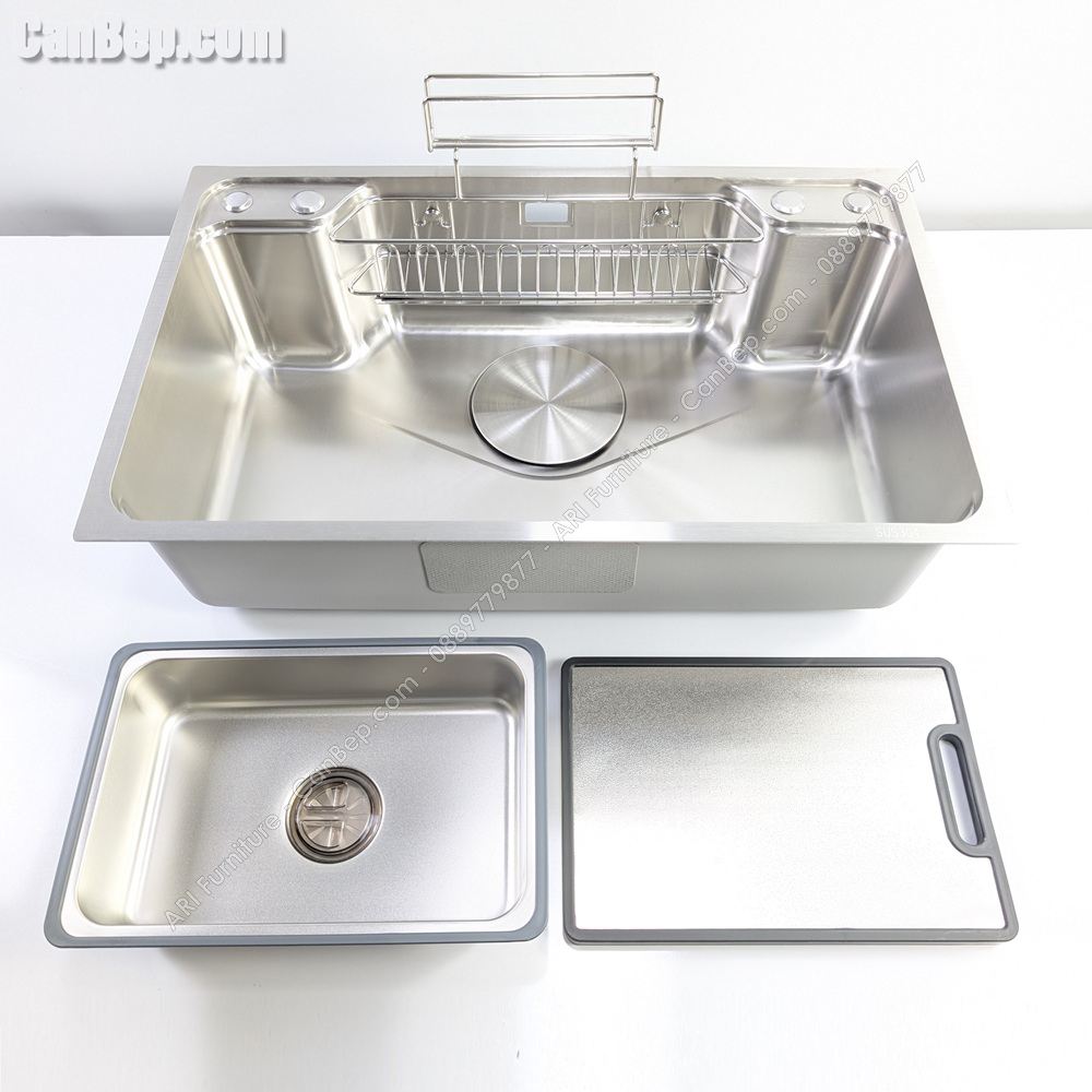 Chậu Rửa Chén 1 Hộc 80x50cm Giỏ Khay Thớt - inox 304