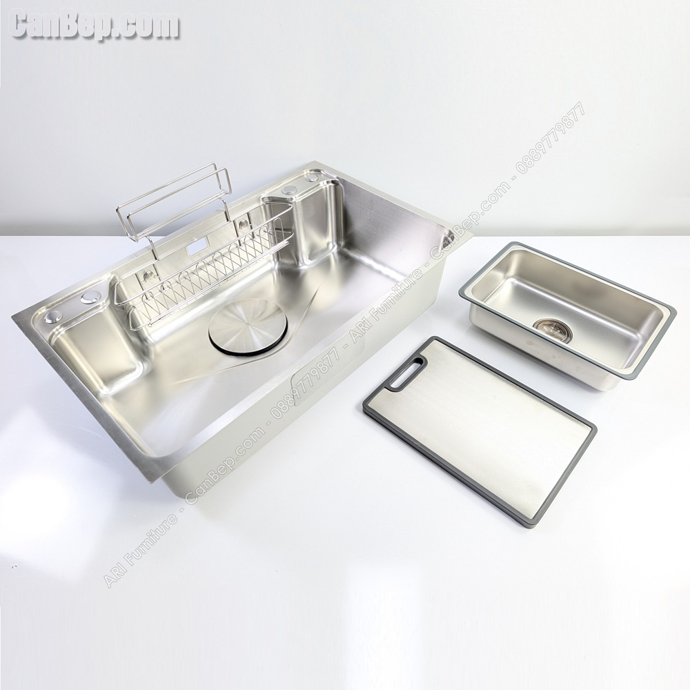 Chậu Rửa Chén 1 Hộc 80x50cm Giỏ Khay Thớt - inox 304