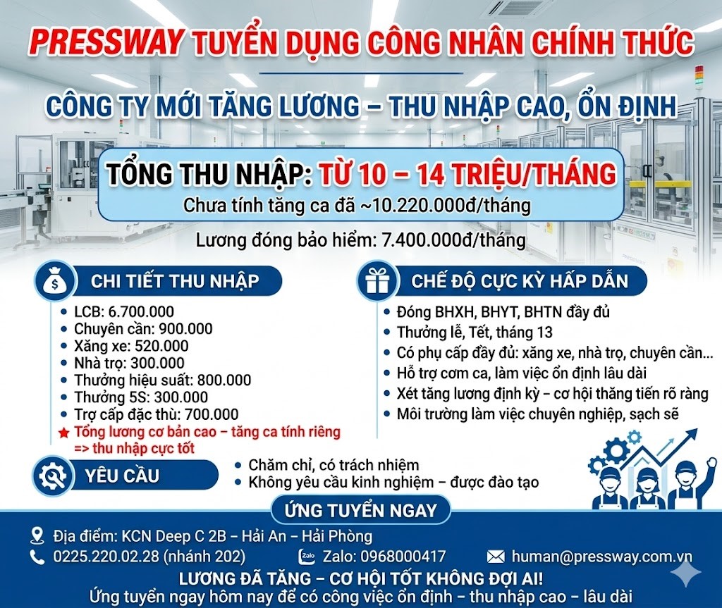 Tuyển dụng Hải Phòng Pressway Precision