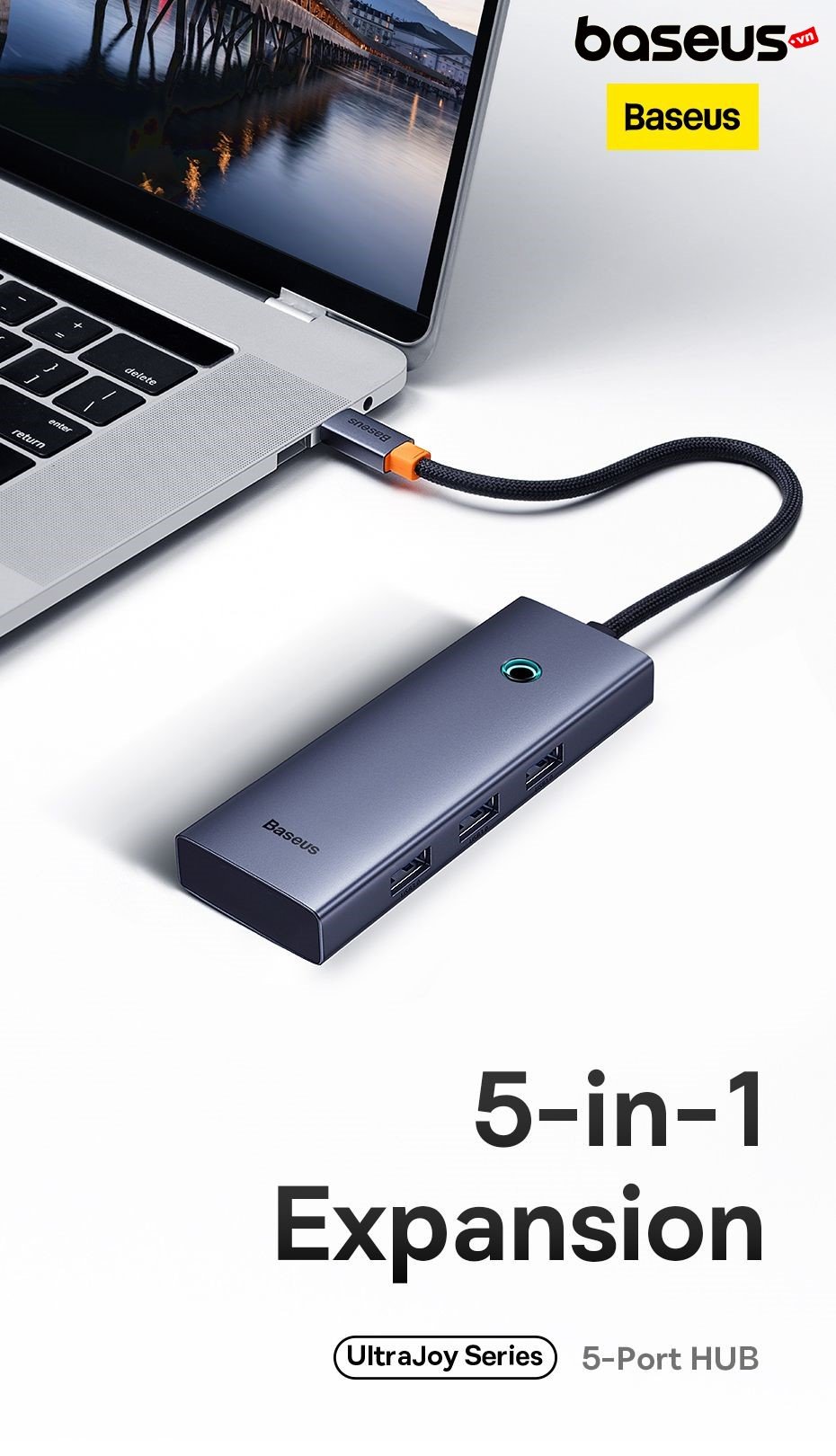 Hub Baseus UltraJoy Series 6-Port HUB Docking Station Space Grey（Type-C to HDMI4K@30Hz*1+USB 3.0*3+PD*1+RJ45*1）