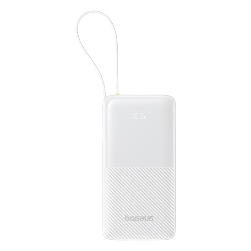 Pin sạc dự phòng OS-Baseus Bipow 2 Digital Display Power Bank With Built-in USB-C Cable 20000mah 20W Moon White