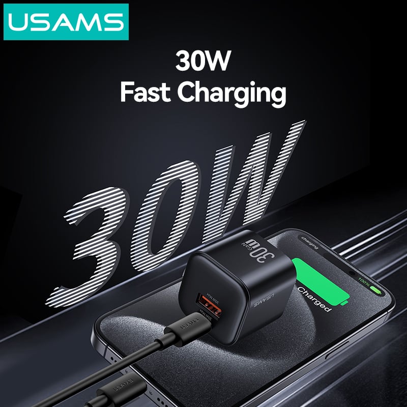 USAMS CC270 30W GaN Mini A+C Dual Ports Fast Charger (US) - JC Series - White