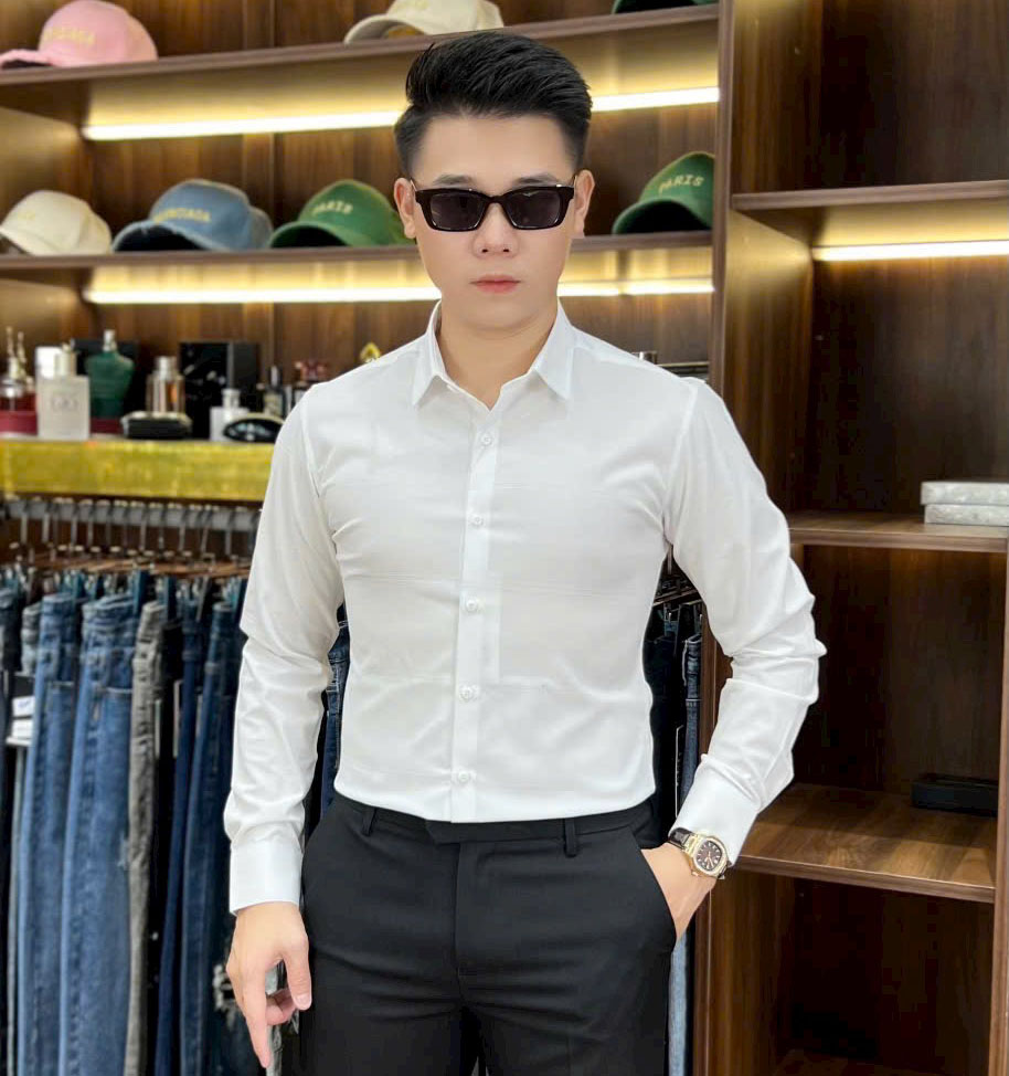 Sơ mi trắng kẻ chìm cao cấp SM-66687