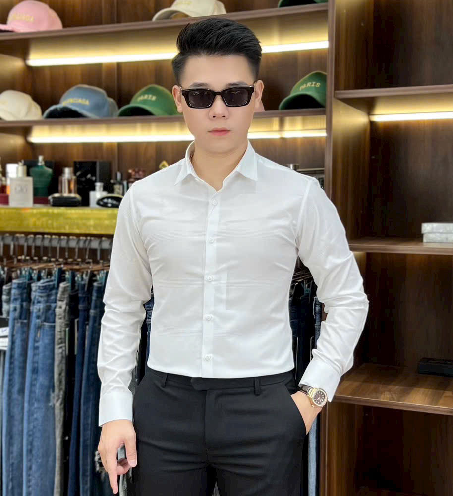 Sơ mi trắng kẻ chìm cao cấp SM-66688