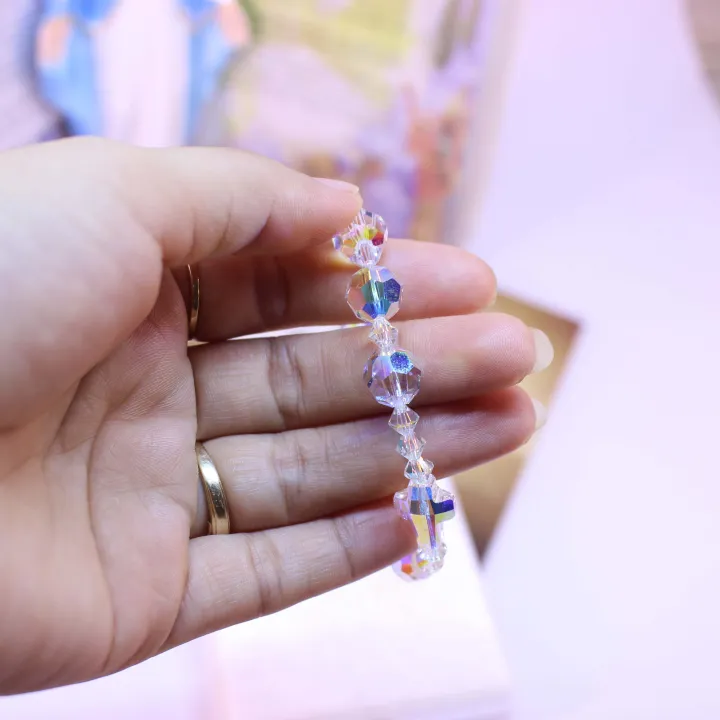 Vòng tay chuỗi mân côi pha lê Áo Swarovski cao cấp hạt tròn giác cạnh 10ly