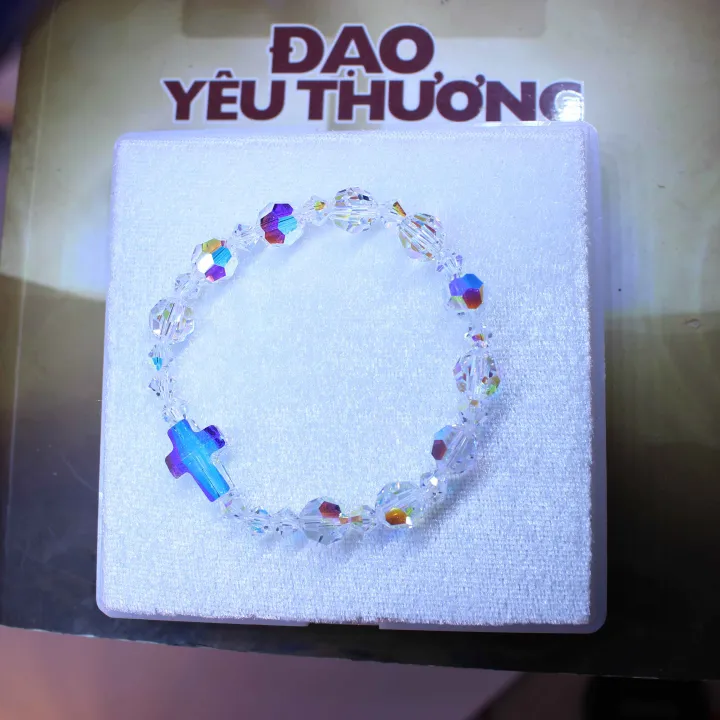 Vòng tay chuỗi mân côi pha lê Áo Swarovski cao cấp hạt tròn giác cạnh 8ly