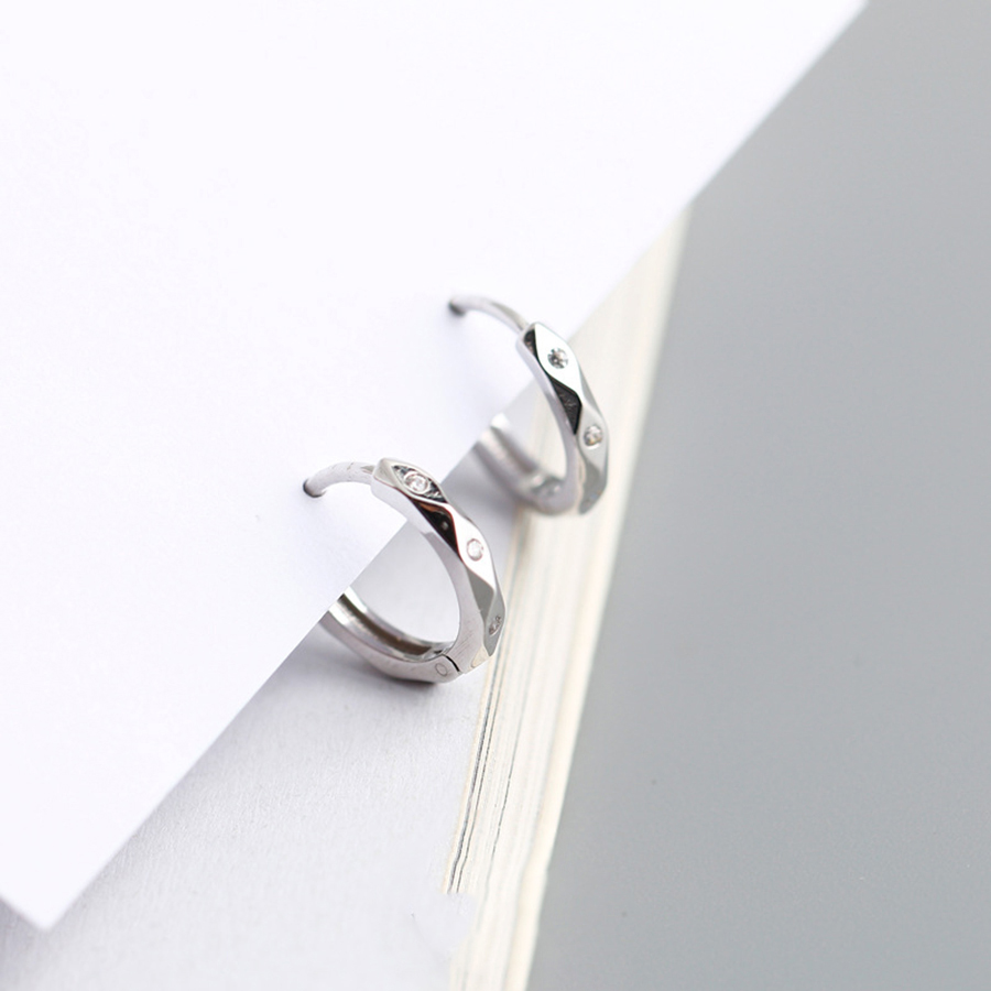Khuyên tai đa giác đính đá Bạc S925 mạ vàng 2 màu vàng, bạc 12mm (1 chiếc)