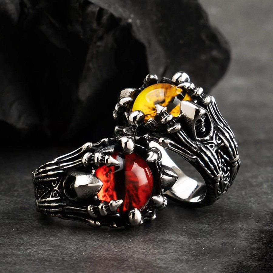 Nhẫn Demon Eyes Gothic Titan R725 Đá Đỏ, Vàng