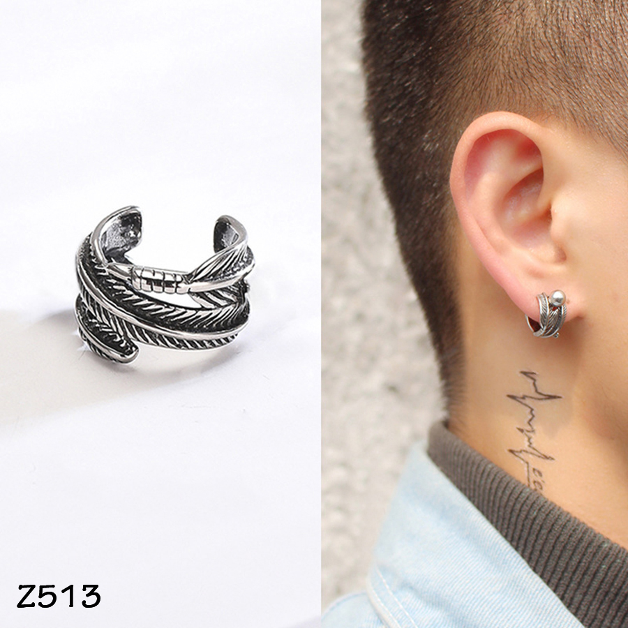 Khuyên tai Nam kẹp/cài lông vũ Z513 24Z Store (1 chiếc)