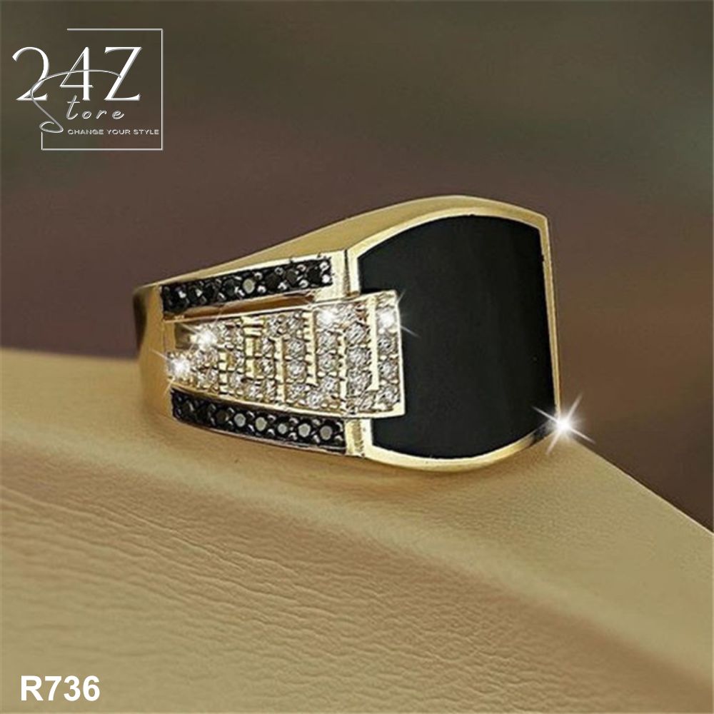 Nhẫn Nam thời trang Mr.Elegant đính đá CZ 8A R736- 2 màu Vàng, Bạc