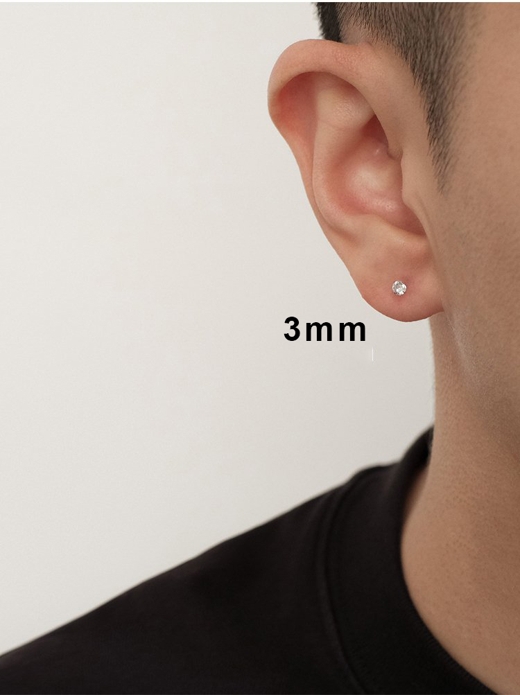 Khuyên tai nụ đá 4 chấu Bạc S925 mạ vàng 18K 2 màu Trắng, Đen (1 chiếc)
