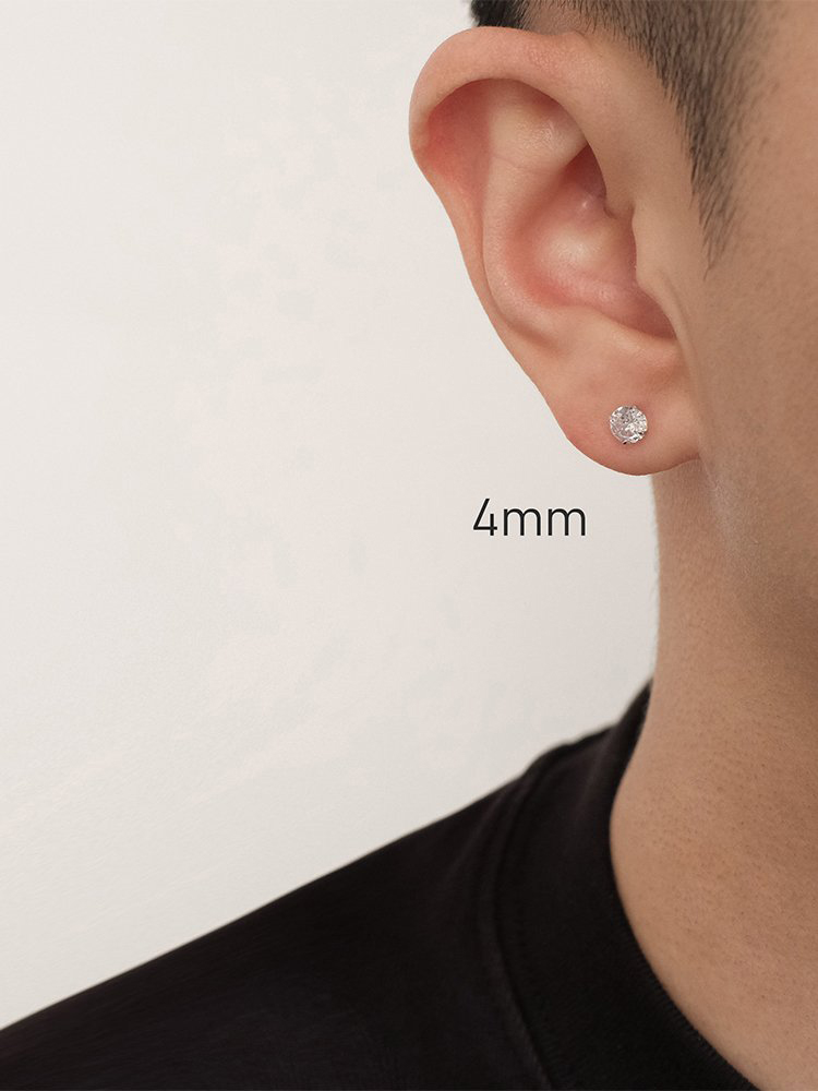Khuyên tai nụ đá 4 chấu Bạc S925 mạ vàng 18K 2 màu Trắng, Đen (1 chiếc)
