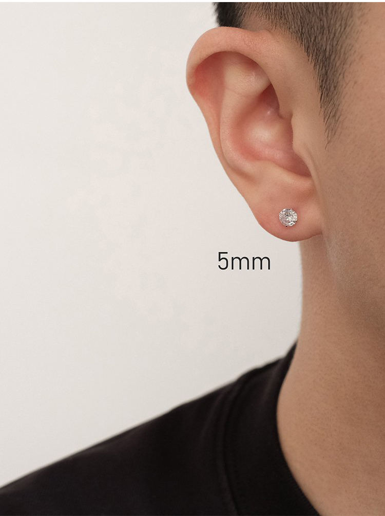Khuyên tai nụ đá 4 chấu Bạc S925 mạ vàng 18K 2 màu Trắng, Đen (1 chiếc)