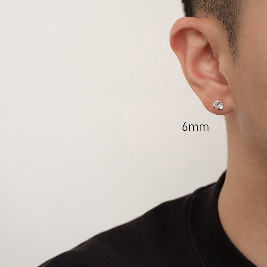 Khuyên tai nụ đá 4 chấu Bạc S925 mạ vàng 18K 2 màu Trắng, Đen (1 chiếc)