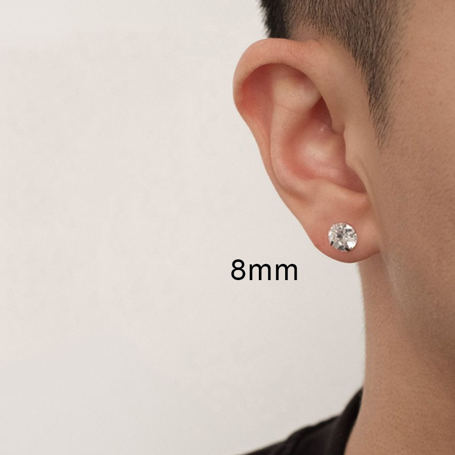 Khuyên tai nụ đá 4 chấu Bạc S925 mạ vàng 18K 2 màu Trắng, Đen (1 chiếc)
