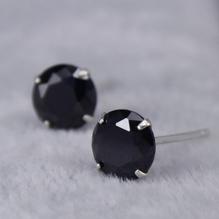 Khuyên tai nụ đá 4 chấu Bạc S925 mạ vàng 18K 2 màu Trắng, Đen (1 chiếc)