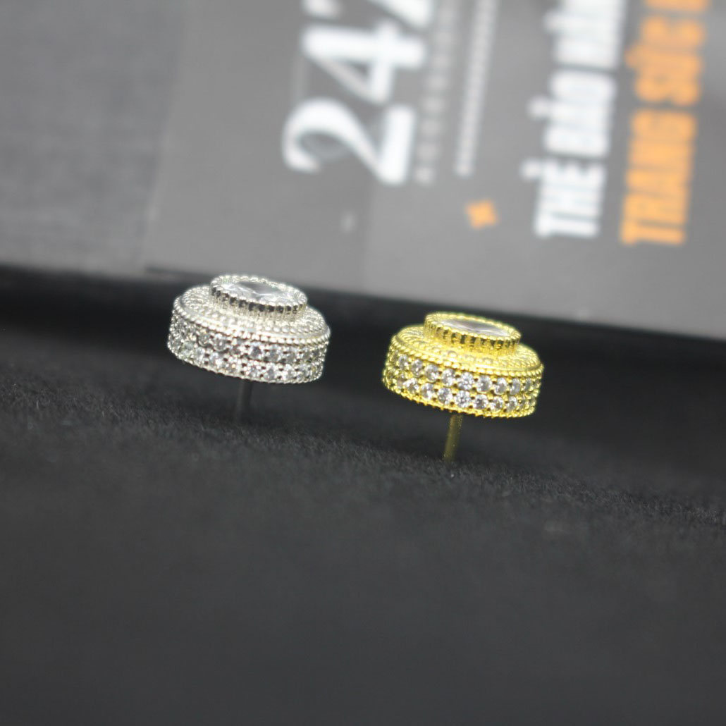 Khuyên tai Nụ trụ tròn  đính đá mạ Vàng Z406 2 màu Vàng, Bạc 24Z Store (1 chiếc)