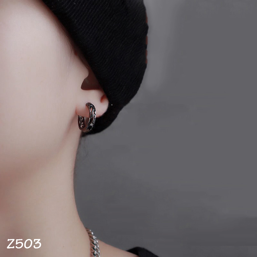 Khuyên tai Nam Dragon Z503 2 màu Đen, Bạc 24Z Store(1 chiếc)