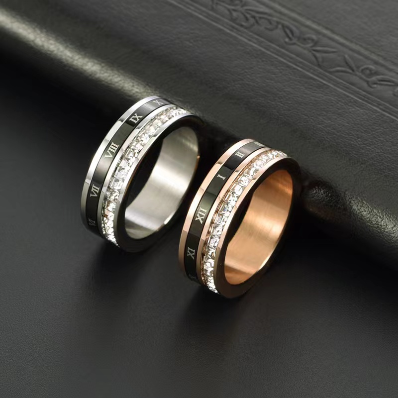 Nhẫn Titan 3 lớp đính đá R602 thời trang Unisex 2 màu Vàng, Bạc 24Z Store - Full box