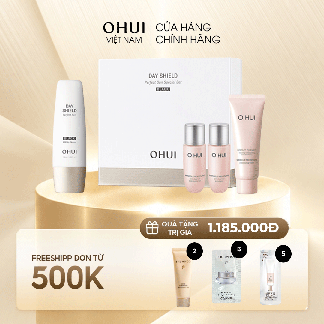 Set Kem Chống Nắng Ohui Day Shield Perfect Sun Black
