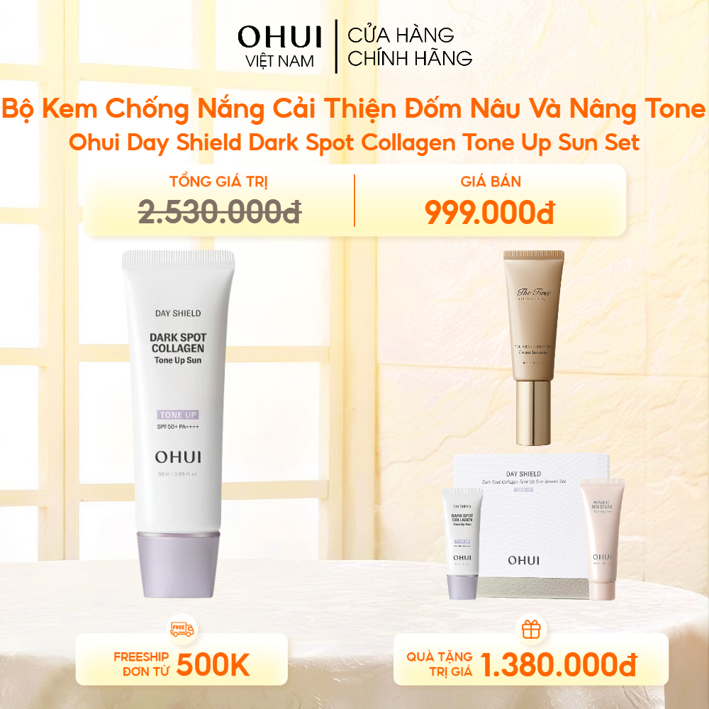 Bộ Kem Chống Nắng Cải Thiện Đốm Nâu Và Nâng Tone Ohui Day Shield Dark Spot Collagen Tone Up Sun Set